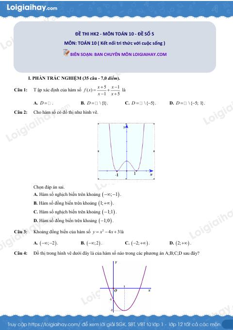 Đề kiểm tra học kì 2 Toán 10 - Đề số 5 - Kết nối tri thức